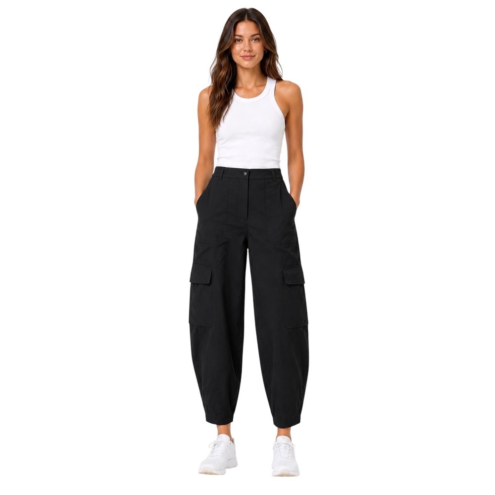 Lululemon Lab Cargo Pant Black High Rise Barrel Leg Cotton Blend Size 29 LW5ENBS